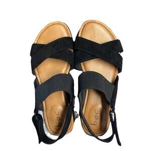 B.O.C Women's Black Caty Sandal Size 7 Minimalist Boho Summer Suede Stretch NEW